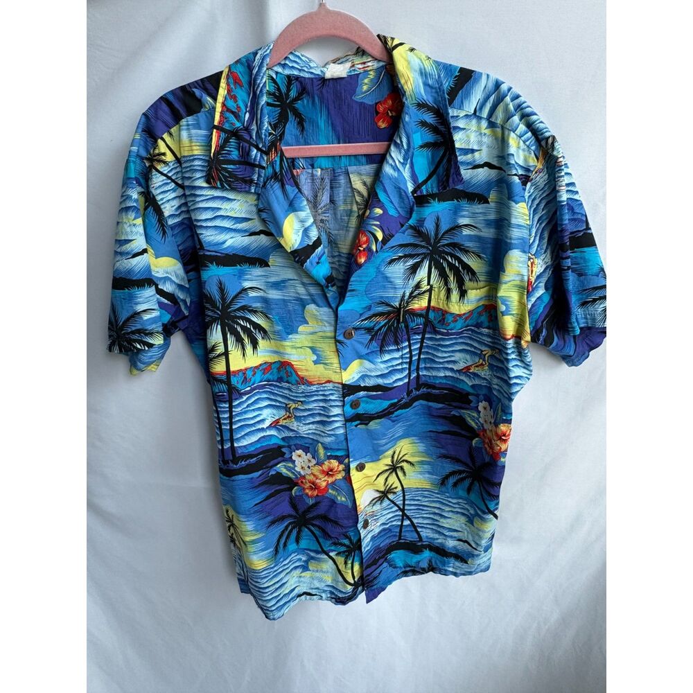 Palmwave Hawaii Shirt Mens Large Button Up Short Sleeve Blue XL Cotton Surf